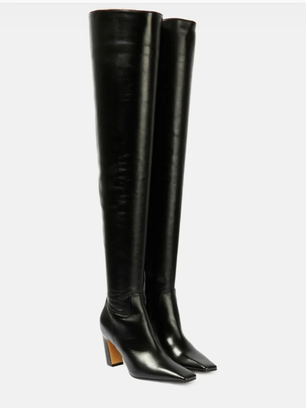 KHAITE Black Leather Marfa Over-The-Knee Square Toe Block Heel Boots